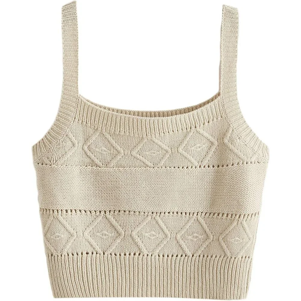 Women's Knit Crop Tank Top Sleeveless Solid Medium Summer Casual Comfortable - Picture 1 of 6